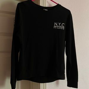 H&M Divided black crew neck with white writing (NYC, BRKLN, NEW YORK, BROOKLYN).